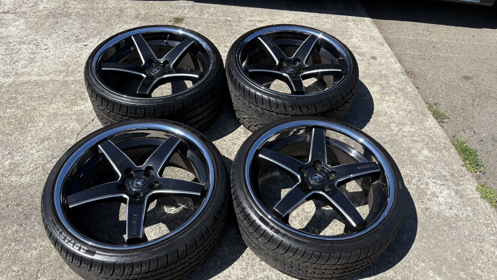 22 INCH ASANTI STAGGERED WHEELS AND TIRES 5x112