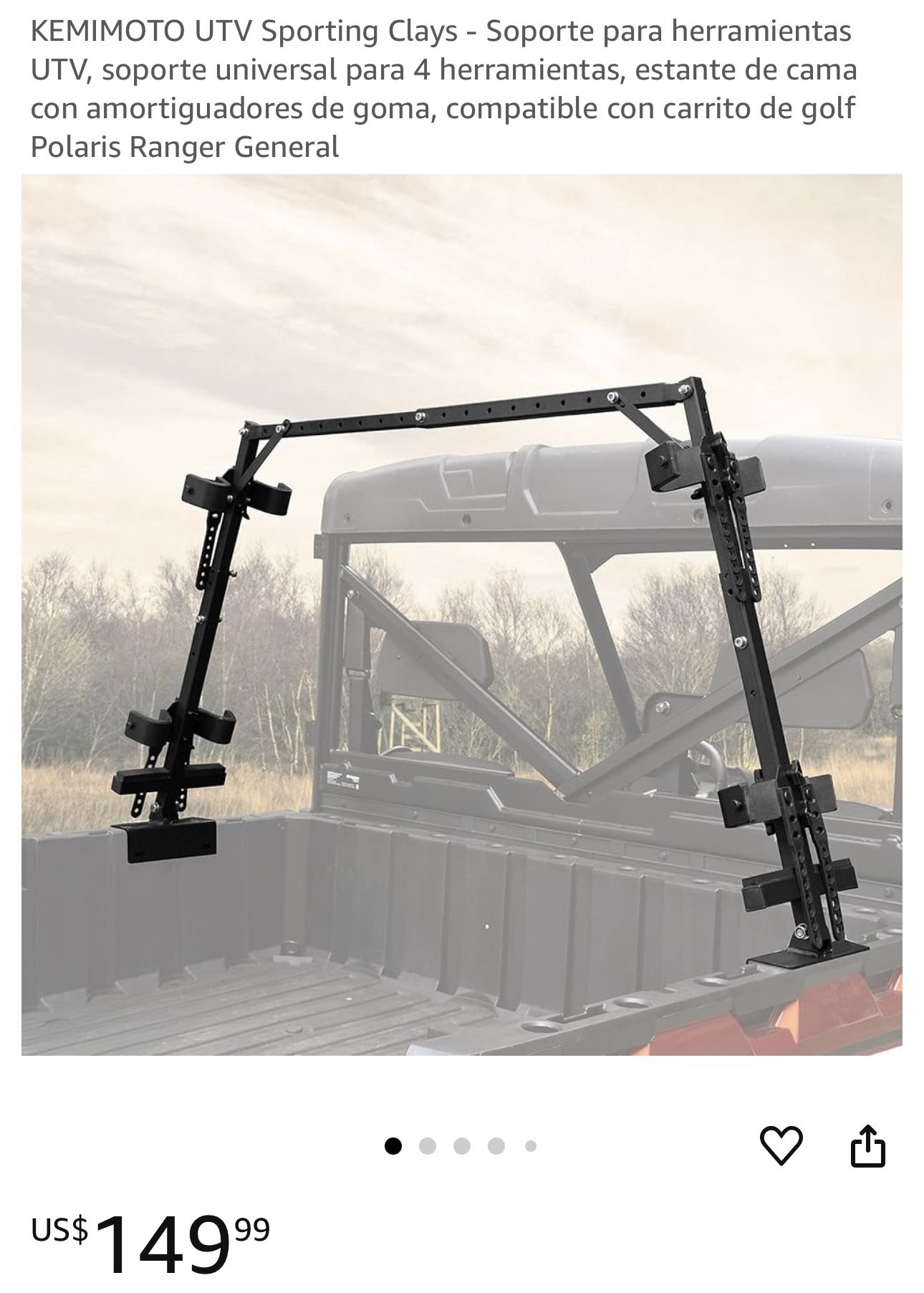 KEMIMOTO UTV Sporting Clays Tool Holders, UTV Tool Holder Rack Universal 4 Tools Bed Rack with Rubber Snubbers Compatible with Polaris Ranger General