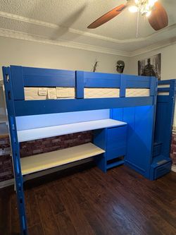 Blue Loft Bed with Desk and Drawers