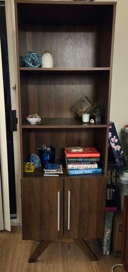 MCM Walnut Finish Bookcase with Cabinet
