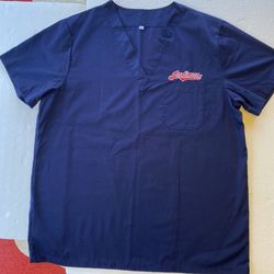 Cleveland Indians Baseball Embroidered Emblem Medical Scrub Top V-Neck With Pocket Size Large New