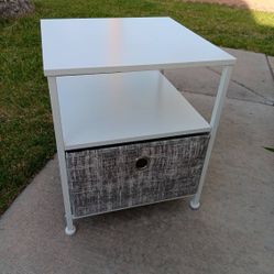 Small Accent Table / Nightstand / Shelf w/ Drawer! White / Grey 
