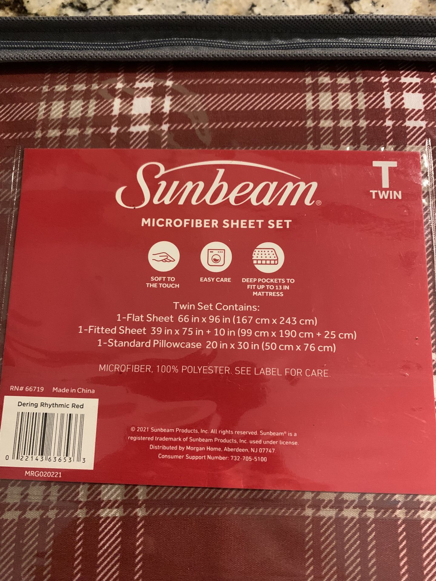 New Sunbeam Twin Size Bed Sheet Set In Burgundy & White Plaid Design, Deep Pockets For Thick Mattresses, Very Soft Fabric