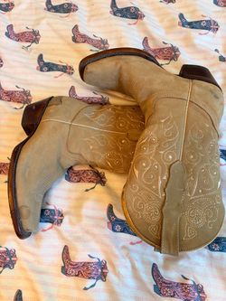 Tan Suede Embroidered Cowboy Boots