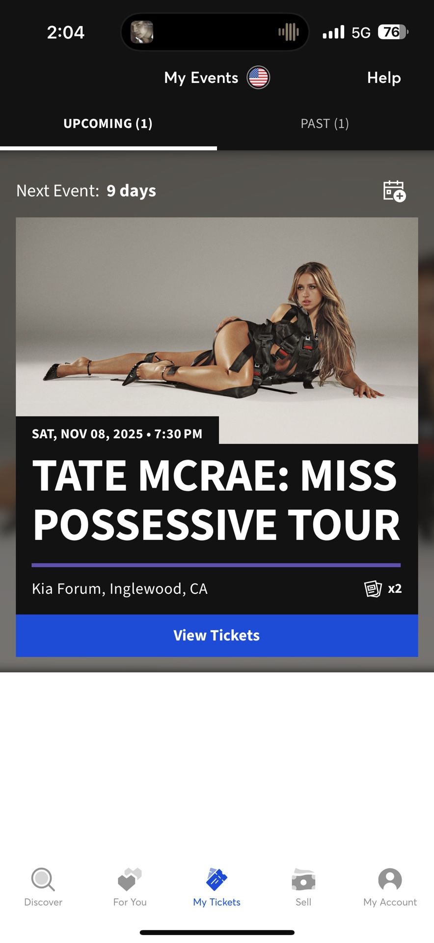 (2) Tate McRae Tickets Kia Forum 250$