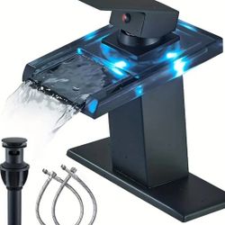 Single Handle LED Waterfall Bathroom Sink Faucet 