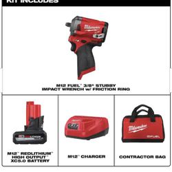 M12 FUEL 12-Volt Lithium-Ion Brushless Cordless Stubby 3/8 in. Impact Wrench Kit with (1) High Output 5.0 Ah Battery