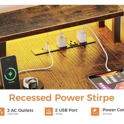 L Shaped Computer Desk With Led And Power Strip