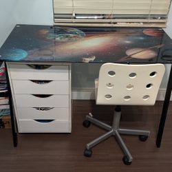 Space Glass Desk With White Chair 