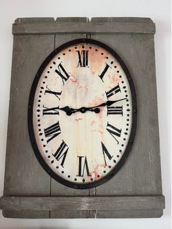 Rustic Wood Panel Oval Wall Clock Shabby Chic Cottage