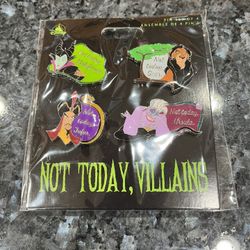 Disney Villains Set of 4 Pins.  “Quote Pins”.  Brand new factory sealed never open.  Smoke free home  Will combine listings before purchase to save on