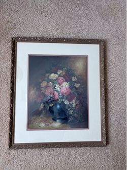 Used Flower Print in Decorative Wood Frame