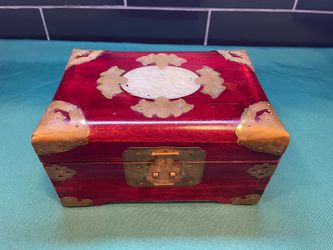 Antique Rosewood/brass stunning Asian jewelry/music box with silk fabric