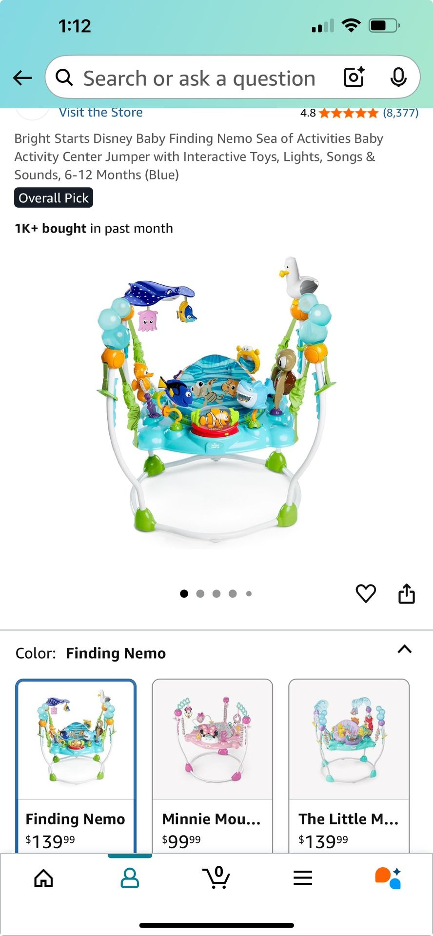 Bright Starts Disney Baby Finding Nemo Sea of Activities Baby Activity Center Jumper with Interactive Toys, Lights, Songs & Sounds, 6-12 Months (Blue)