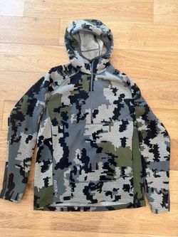 KUIU StrongFleece 260 Hoodie Mens L Verde Camo Half Zip Hunting Fleece Excellent