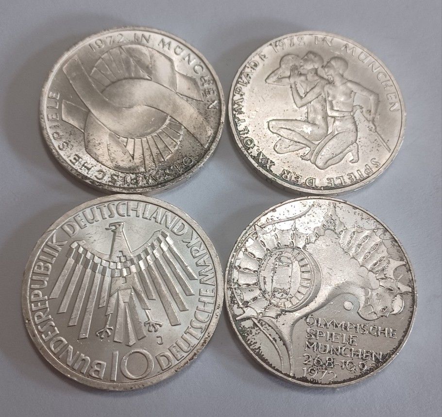 4 Germany Munich 1972 Summer Olympics Silver Coins