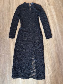 French Connection Black Lace Long Sleeve Midi Dress