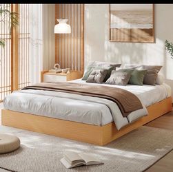 GarveeHome Wood Platform Bed Frame, King Bed Frame Without Headboard Floor Bed Frame, Low Profile Design, Wood Slat Support, No Box Spring Needed, eas