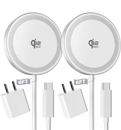 2Pack Magnetic Wireless Charger 25W Fast Charger for iPhone 17/16/15/14/13/12 Series & AirPods, Portable Wireless Charging Pad for Travel Home Office 