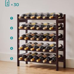 30-Bottle Wine Rack, 5-Tier Freestanding Floor Bamboo Wine Holder