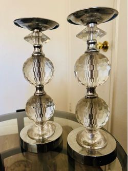 ✨ Elegant Silver & Crystal Candle Holders – Set of 2 ✨