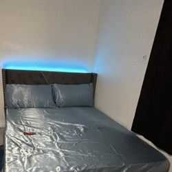 Queen Grey Bed Frame With LED Lights