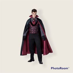 Men's Midnight Count Victorian Vampire Halloween Cosplay Costume Cape Vest Sz LG