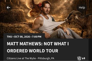 4 Matt Mathews Tix 10/8 7p Pittsburgh