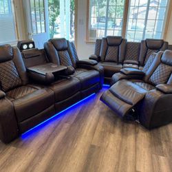JUEGO DE SALA RECLINABLES SOFAS NUEVOS! PIEL CAFÉ O NEGRA! INSTALACIÓN Y ENTREGA! 3 PAGOS MENSUALES! 