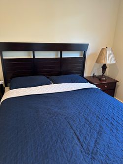 Queen bed frame with solid wood headboard