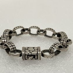 Vintage Textured Sterling Silver Chunky Chain Link Bracelet ~ Hand Made ~ 39.3gr