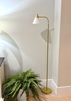 New Gold Floor Lamp, Adjustable Standing Reading Room Lamp with White Plastic Shade