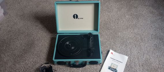 Vintage blue portable record player!