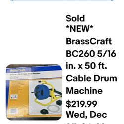 New BrassCraft 5/16×50' Cable Drum Machine