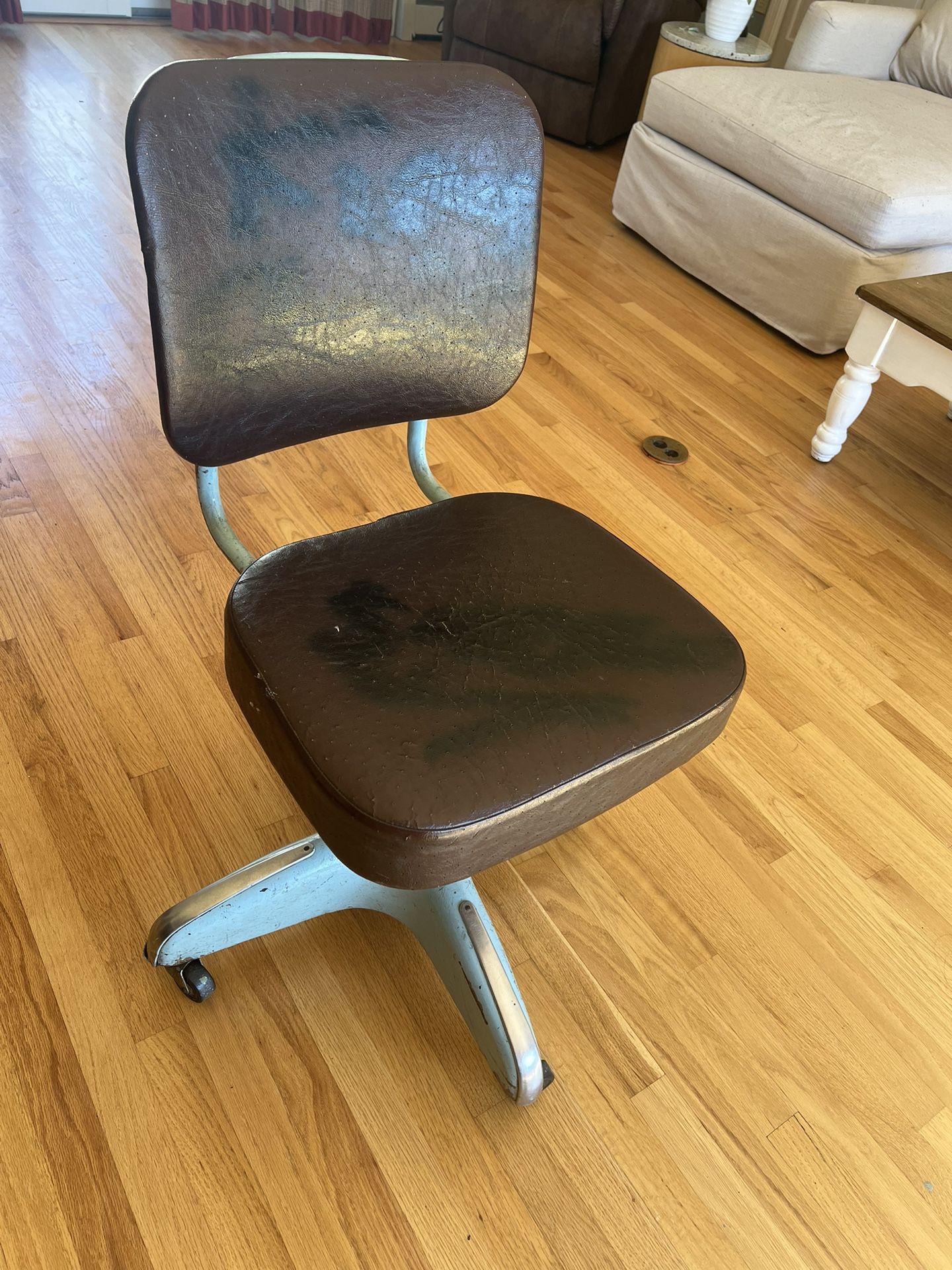 Antique metal Rolling Desk Chair Seat