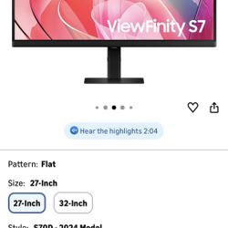 SAMSUNG 27-Inch ViewFinity S7 (S70D) Series 4K UHD High Resolution Monitor