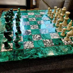 Vintage African Malachite And Granite Chess Set