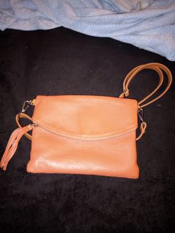 Peach Leather Crossbody Clutch Bag