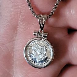 Silver Morgan Pendant Amulet Necklace Enhancer Fine Silver Jewelry Brand New