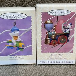 Hallmark lot of 2 Easter ornaments Eggspress train express locomotive bunny