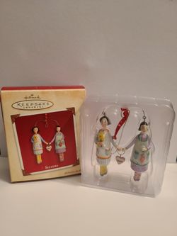 Vintage HALLMARK KEEPSAKE 2002 PORCELAIN CHRISTMAS ORNAMENT SISTERS 
