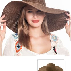 Wide Brim Straw Hat For Women Deep Brown 