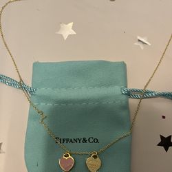 Tiffany & Co Double Heart Pink Pendant Necklace 