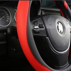 GIANT PANDA Heavy Duty Auto Car Steering Wheel Cover with Breathable Grip, Universal Fit 15 Inches (Black + Red)

