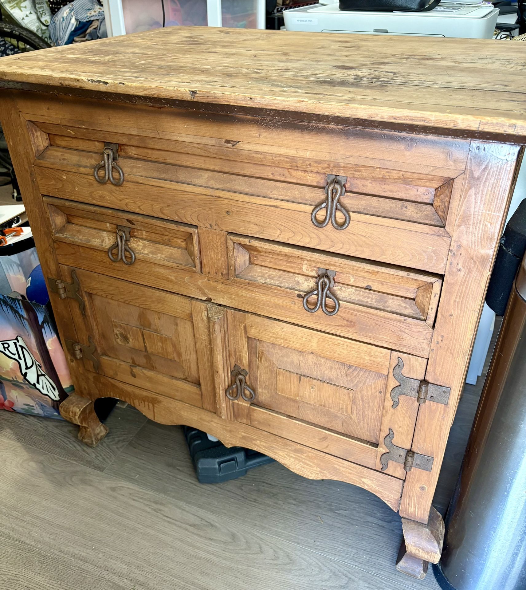Antique Solid Cedar Cabinet With Drawers And Doors