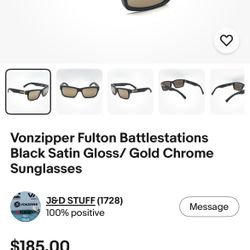 Vonzipper Fulton Battlestations Black Satin Gloss/ Gold Chrome  Sunglasses