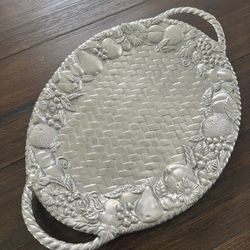 Lenox Fruit Weave Aluminum Serving Tray with Handles – Large 22” Oval