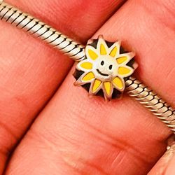 Authentic Pandora Charm Smiling Sun Bead 925 Sterling Silver Sunflower  