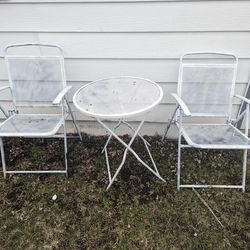 White Steel Table And Chair ( Foldable)