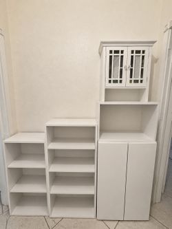 7-Piece White Wooden Kitchen & Home Storage Cabinet Set - $320